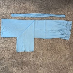 soft denim colored high waisted flare pants